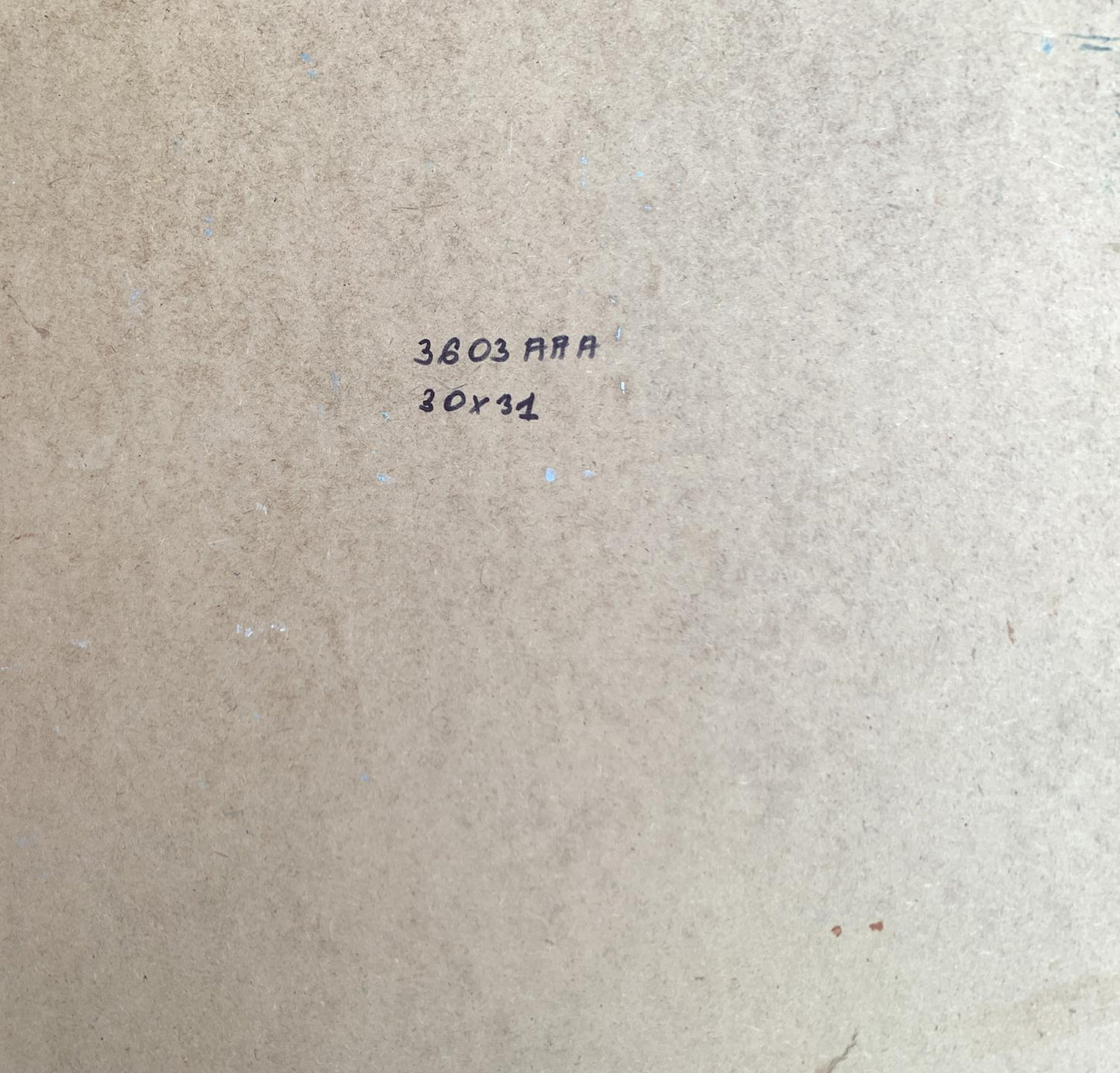 Back of Yuriy Suprunchuk oil painting Wheat field with beige textured cardboard and handwritten markings