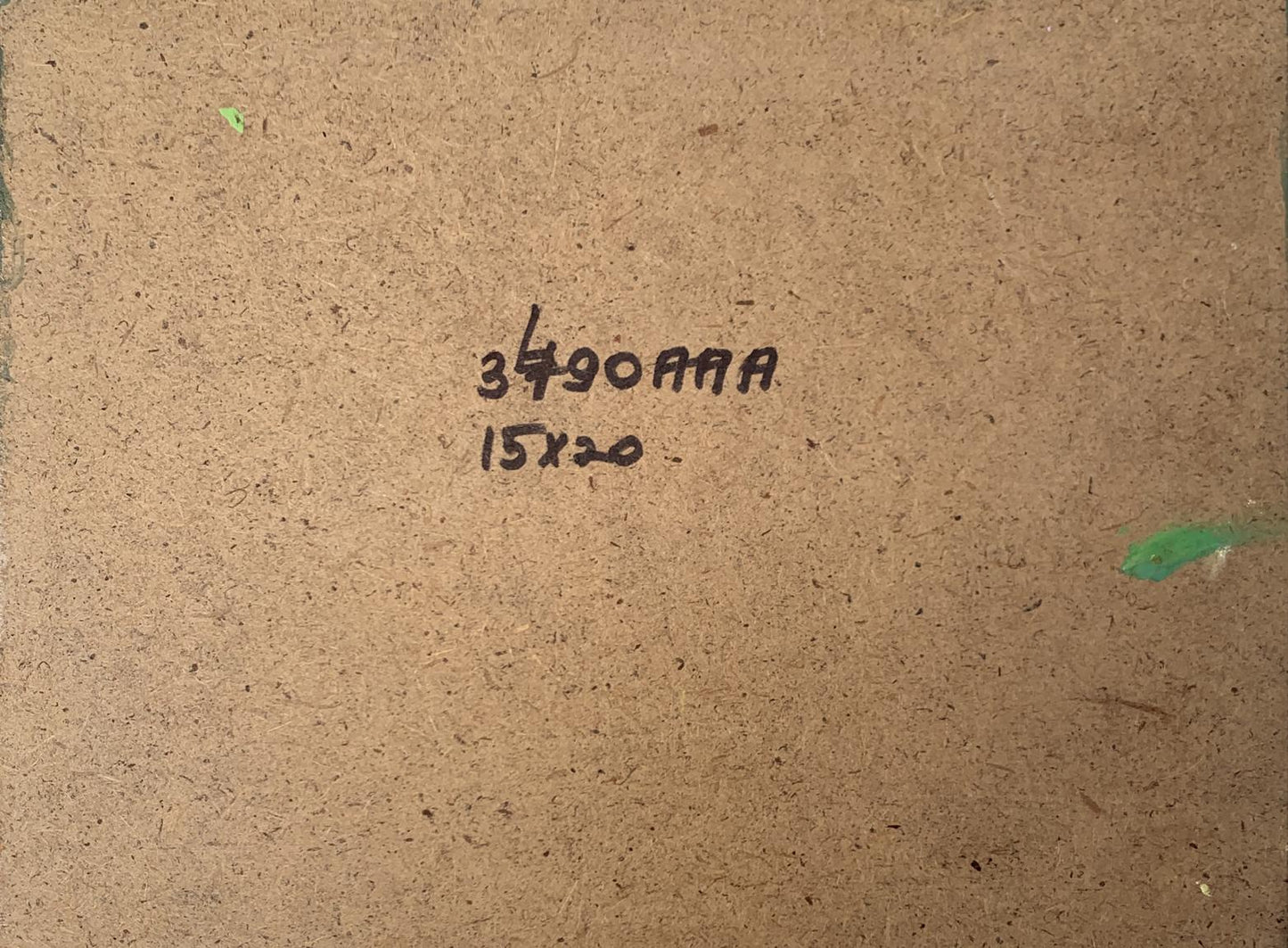 Back of V. Zadorozhnya oil painting Cloudy sunny day with brown cardboard and handwritten markings