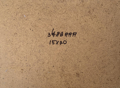 Back of V. Zadorozhnya oil painting with brown textured cardboard and handwritten markings