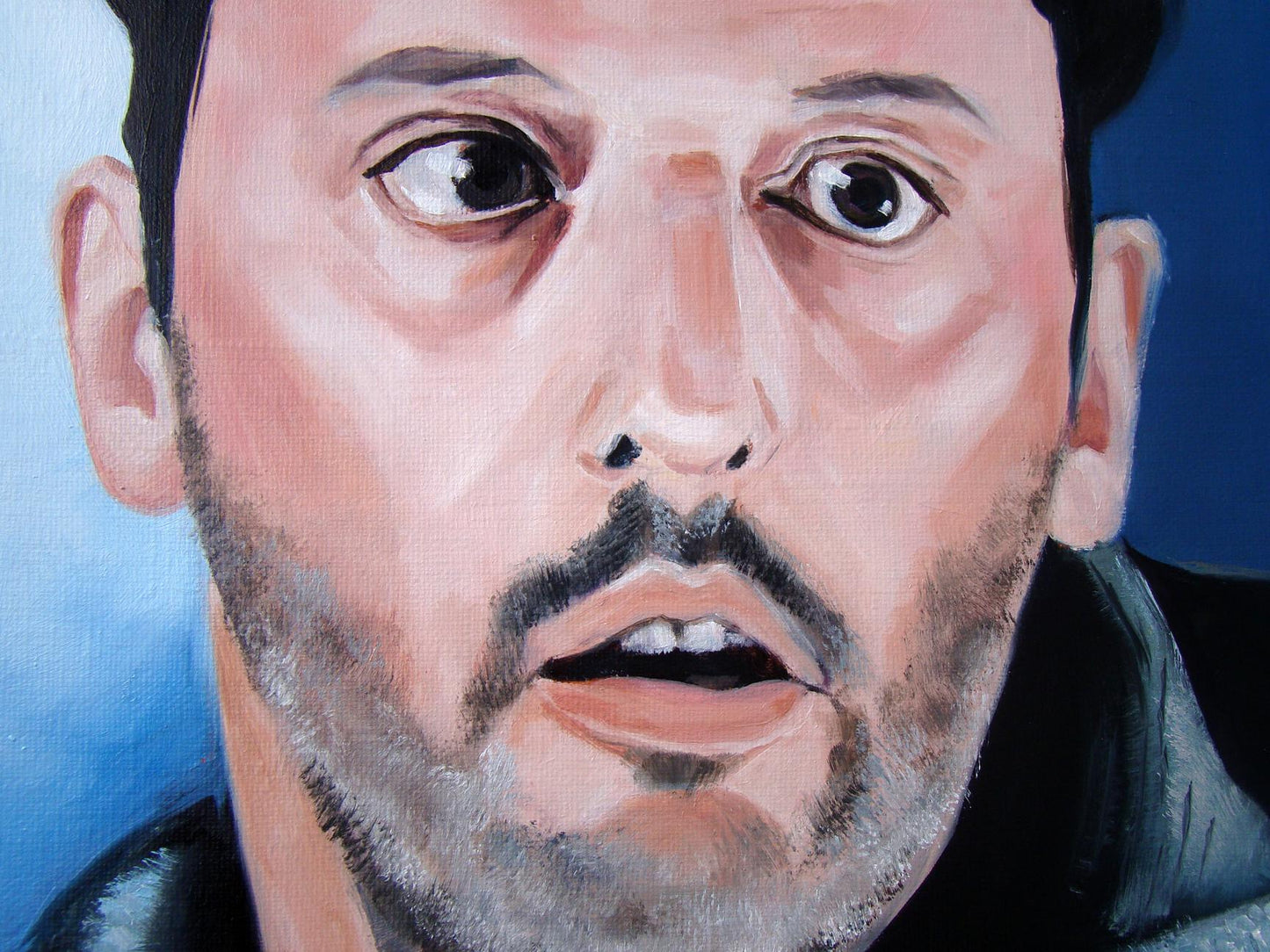 Detailed oil painting portrait of man with dark eyes mustache goatee by Yulia Lihina