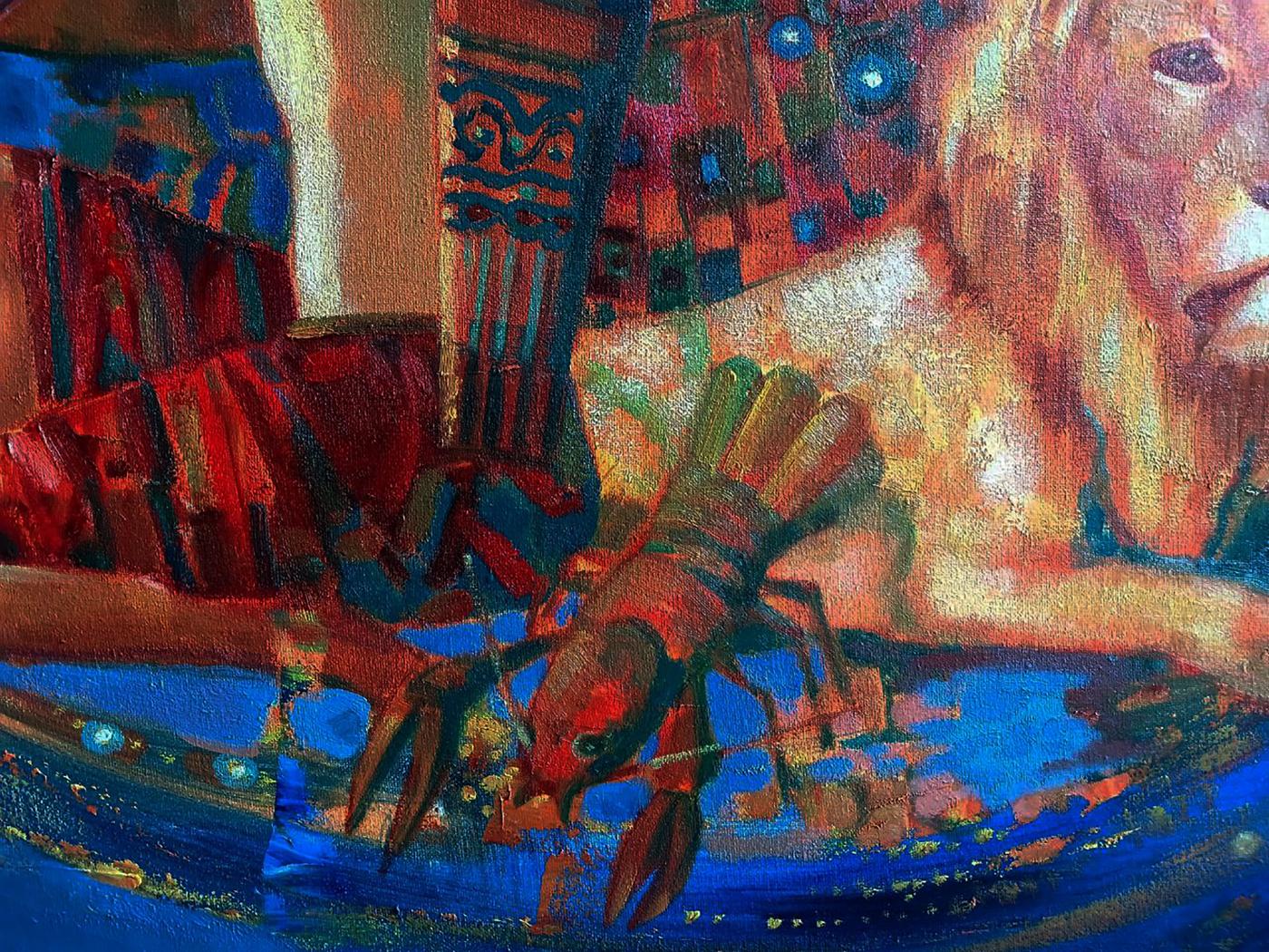 Vibrant red crayfish zodiac abstract oil painting by Anatoly Tarabanov