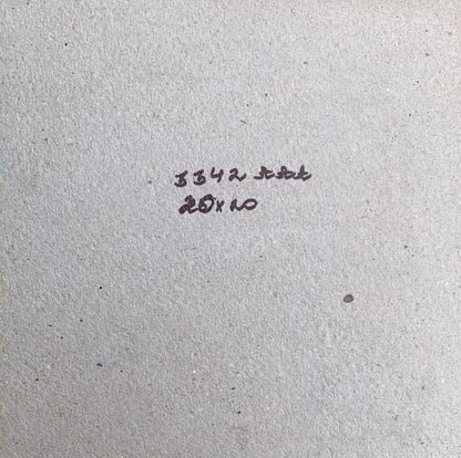 Back of V. Zadorozhnya oil painting on gray textured paper with dark ink markings