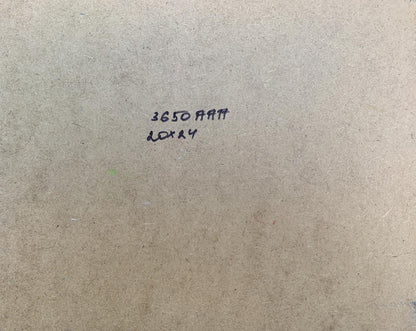 Back of Yuriy Suprunchuk oil painting with 3650 art loxay handwritten note