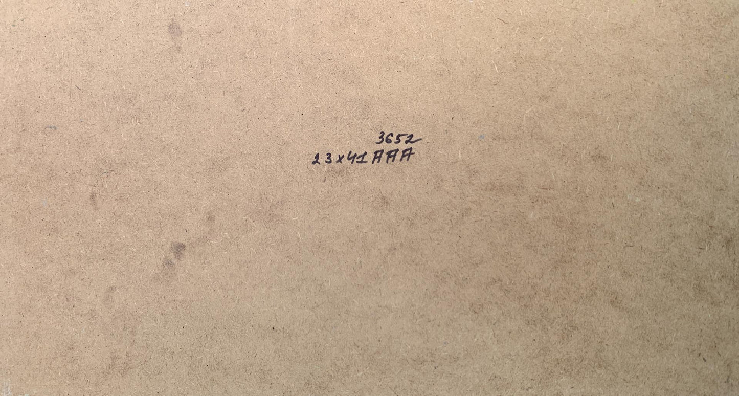 Back of Yuriy Suprunchuk oil painting on beige textured paper with black ink markings