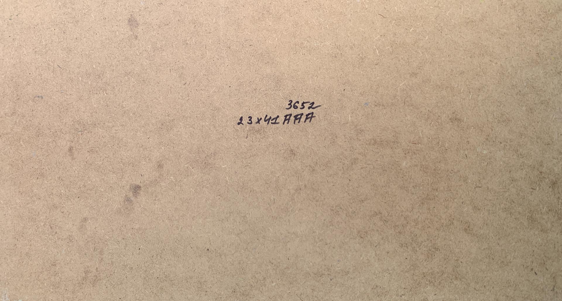 Back of Yuriy Suprunchuk oil painting on beige textured paper with black ink markings