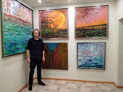 Man in black shirt by Oil painting Movement Serhiy Kovalev in gallery