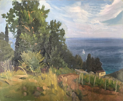 Vibrant impressionistic coastal painting by Vladimir Batrakov, wholesale fine art