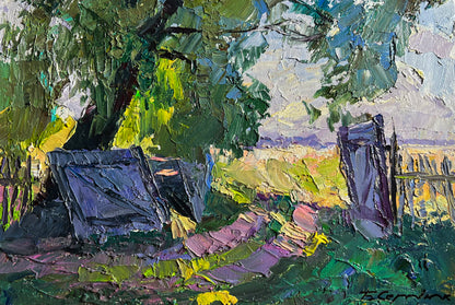 Boris Serdyuk impressionistic painting of rustic green foliage scene