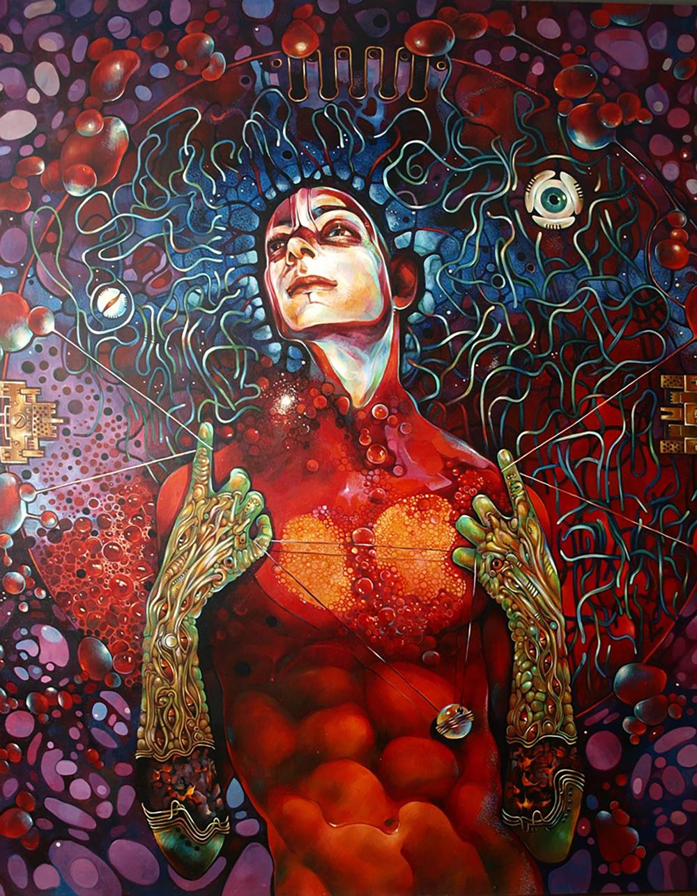 Oil painting Agnihotra Konsta G. Amelinn with glowing red figure