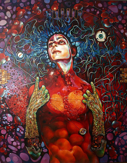 Oil painting Agnihotra Konsta G. Amelinn with glowing red figure