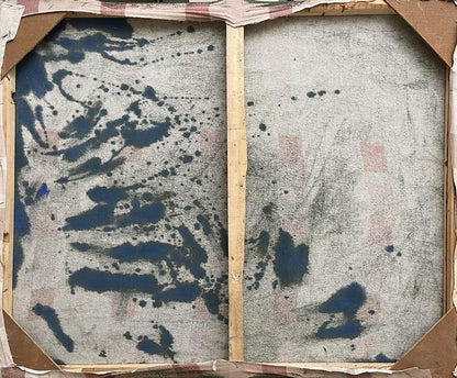 Back of Serhiy Kovalev oil painting City project with blue splatters