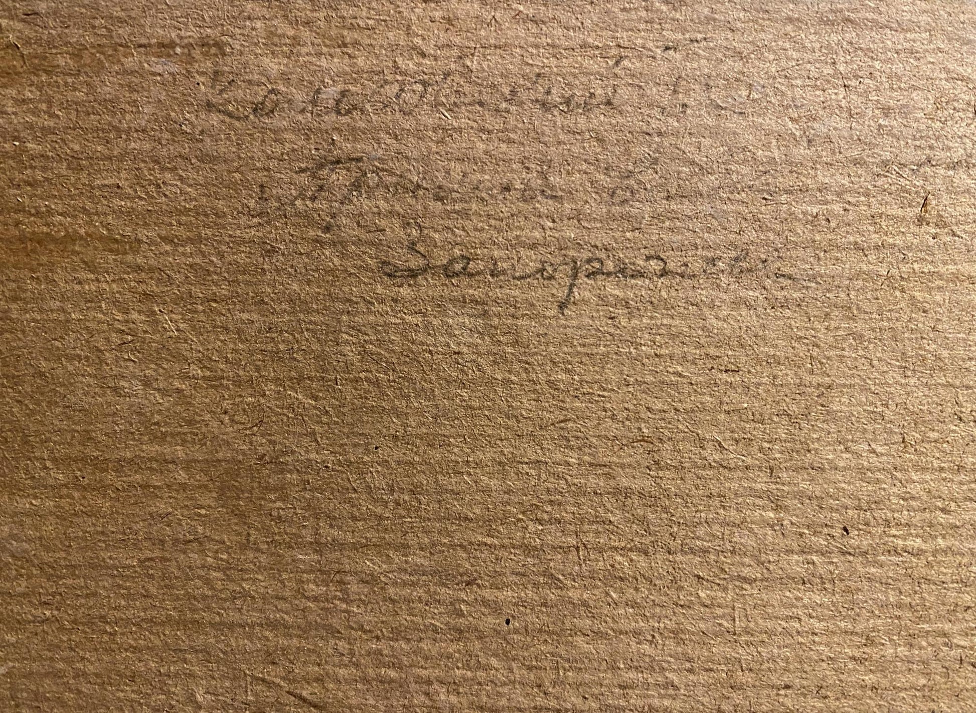 Handwritten inscription on back of Georgy Kolosovsky Spring came oil painting