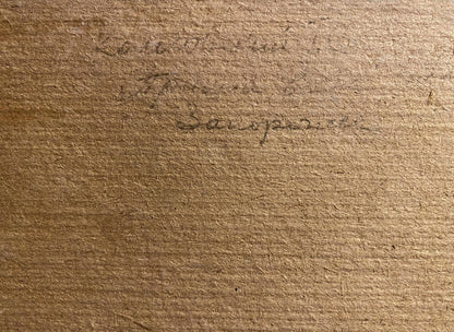 Handwritten inscription on back of Georgy Kolosovsky Spring came oil painting