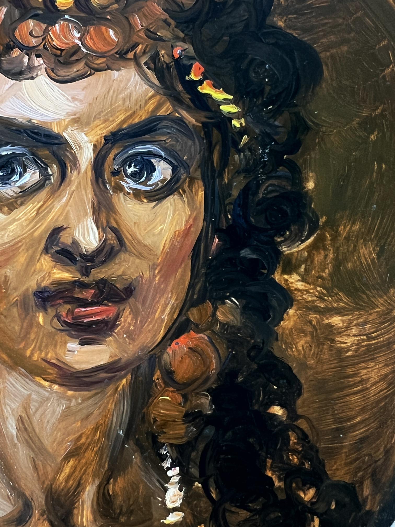 Oil painting portrait of woman with flowers by Alexander Litvinov