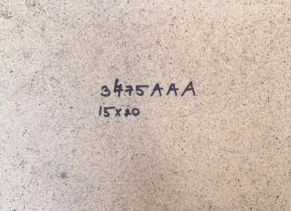 Back of V. Zadorozhnya oil painting with beige textured surface and handwritten markings