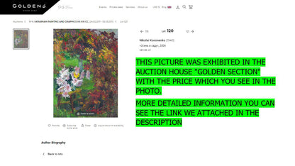 Oil painting Autumn in the garden by Nikolai Kononenko, vibrant abstract green red white