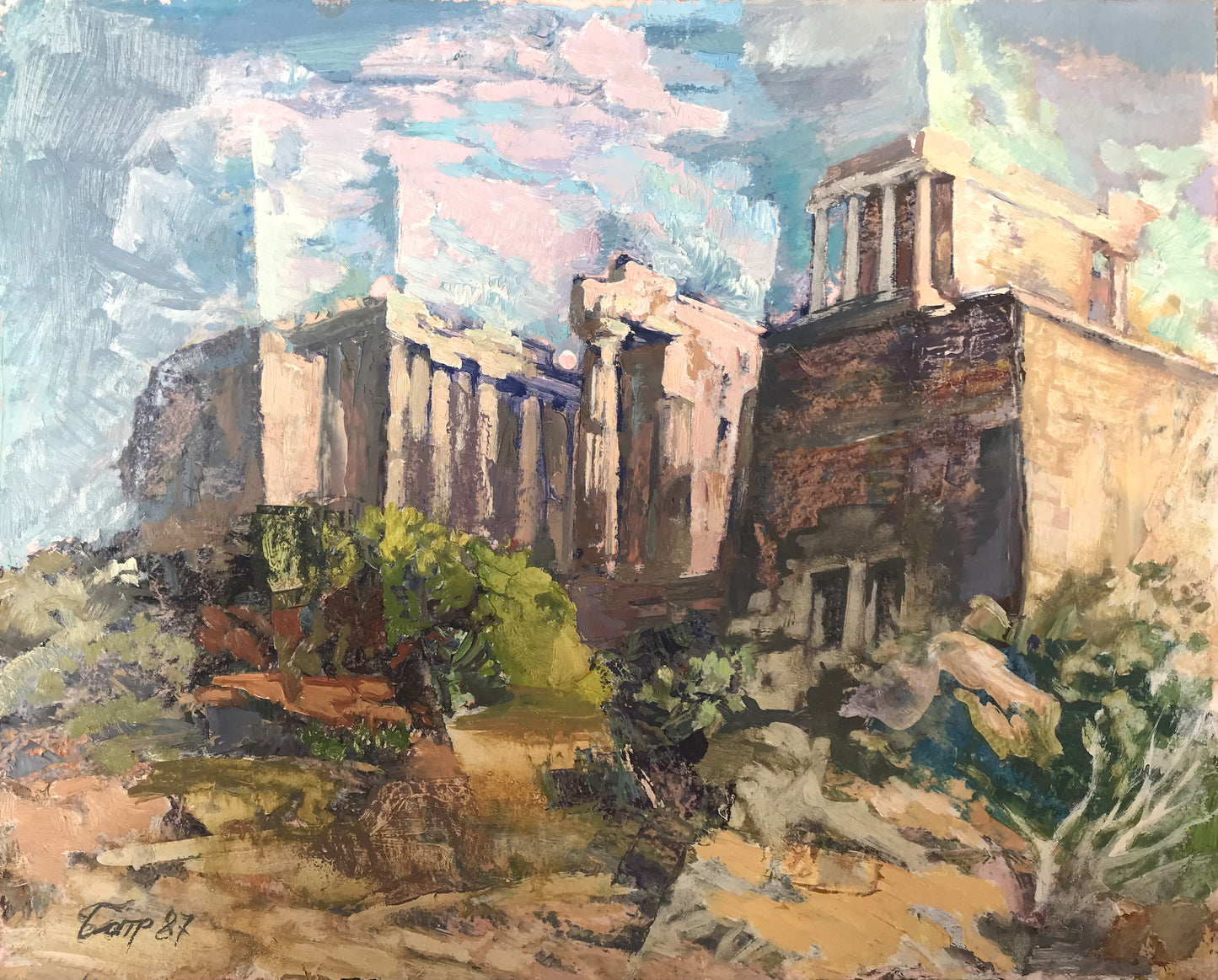 Textured oil painting of Parthenon ruins by Vladimir Batrakov, wholesale $95
