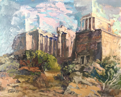 Textured oil painting of Parthenon ruins by Vladimir Batrakov, wholesale $95