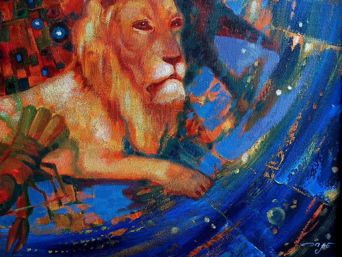 Golden lion zodiac oil painting by Anatoly Tarabanov