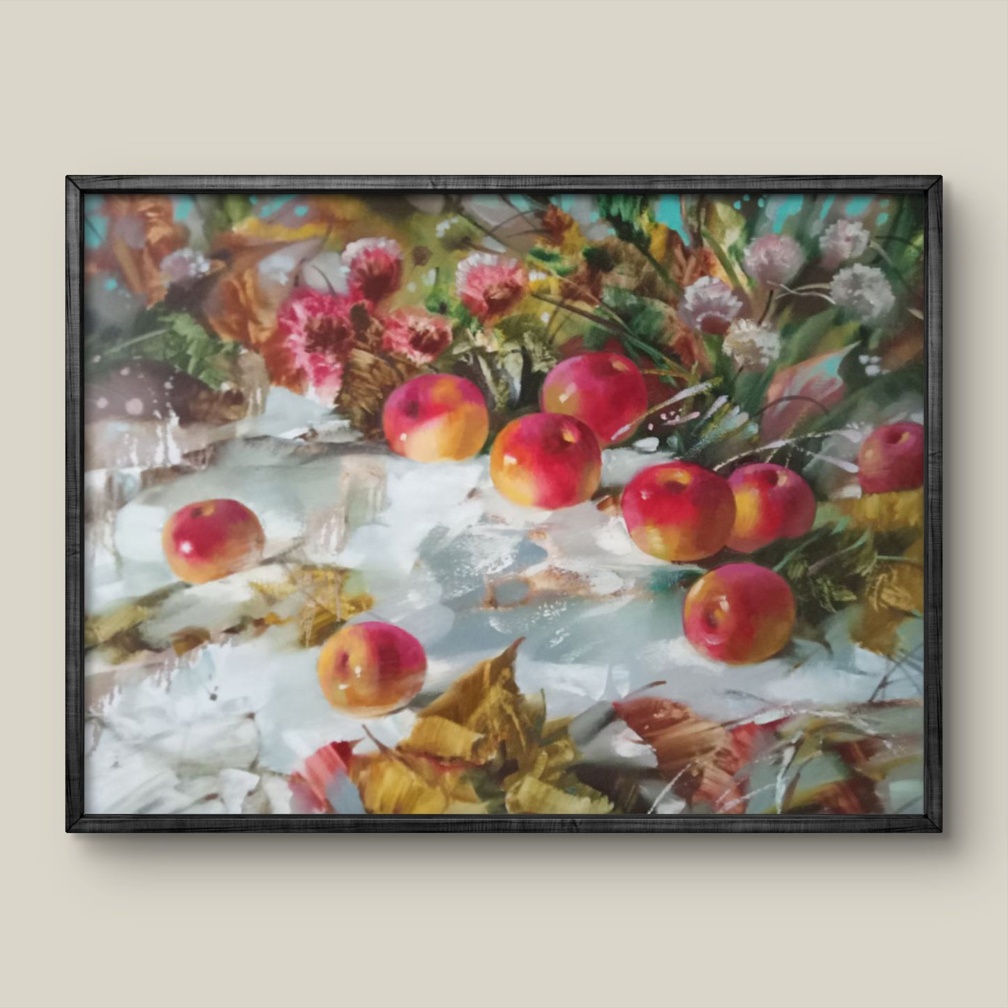 Oil painting of apples in snow by Anatoly Borisovich Tarabanov