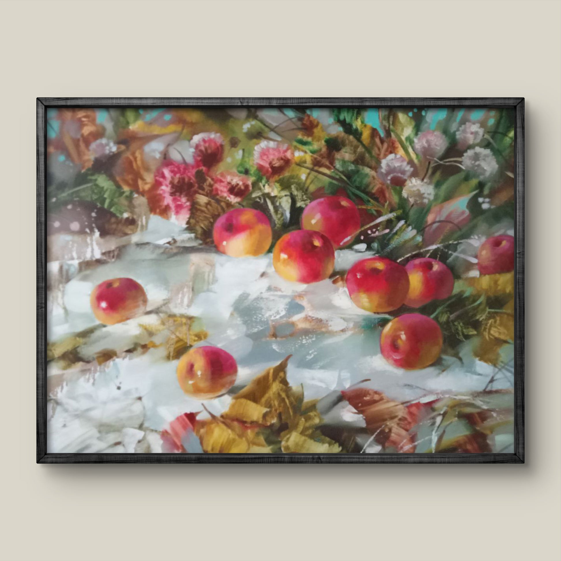 Oil painting of apples in snow by Anatoly Borisovich Tarabanov