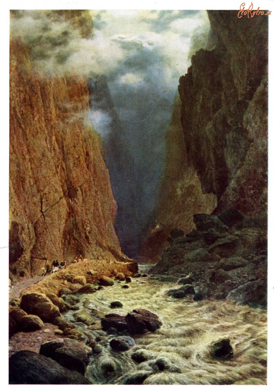 Turbulent foamy river in canyon by Rufin Sudkovskyi rare seascape art