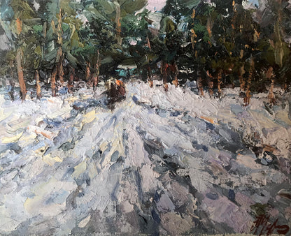 Impressionistic snowy forest path by Alexander Cherednichenko fine art