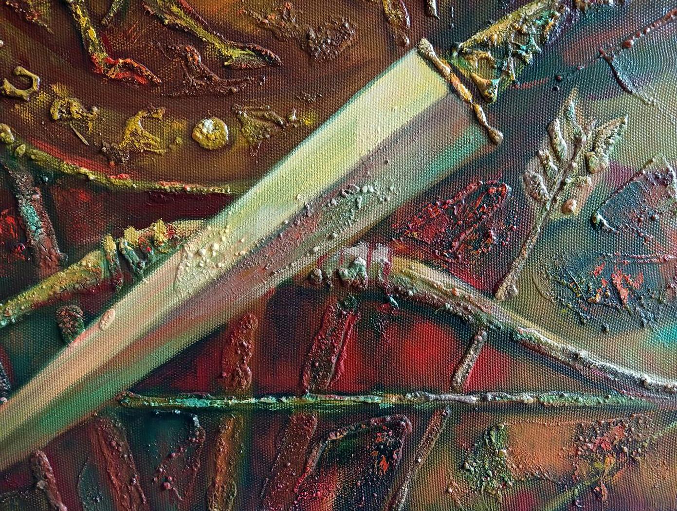 Abstract oil painting of Scythian legend sword by Anatoly Tarabanov