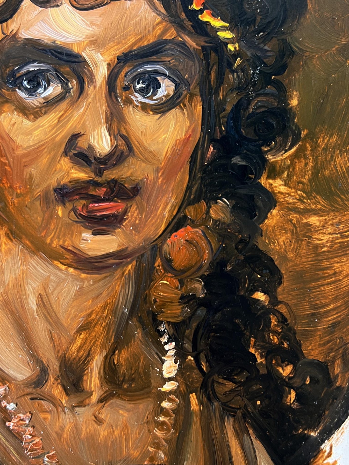 Oil painting portrait of woman with flowers by Alexander Litvinov