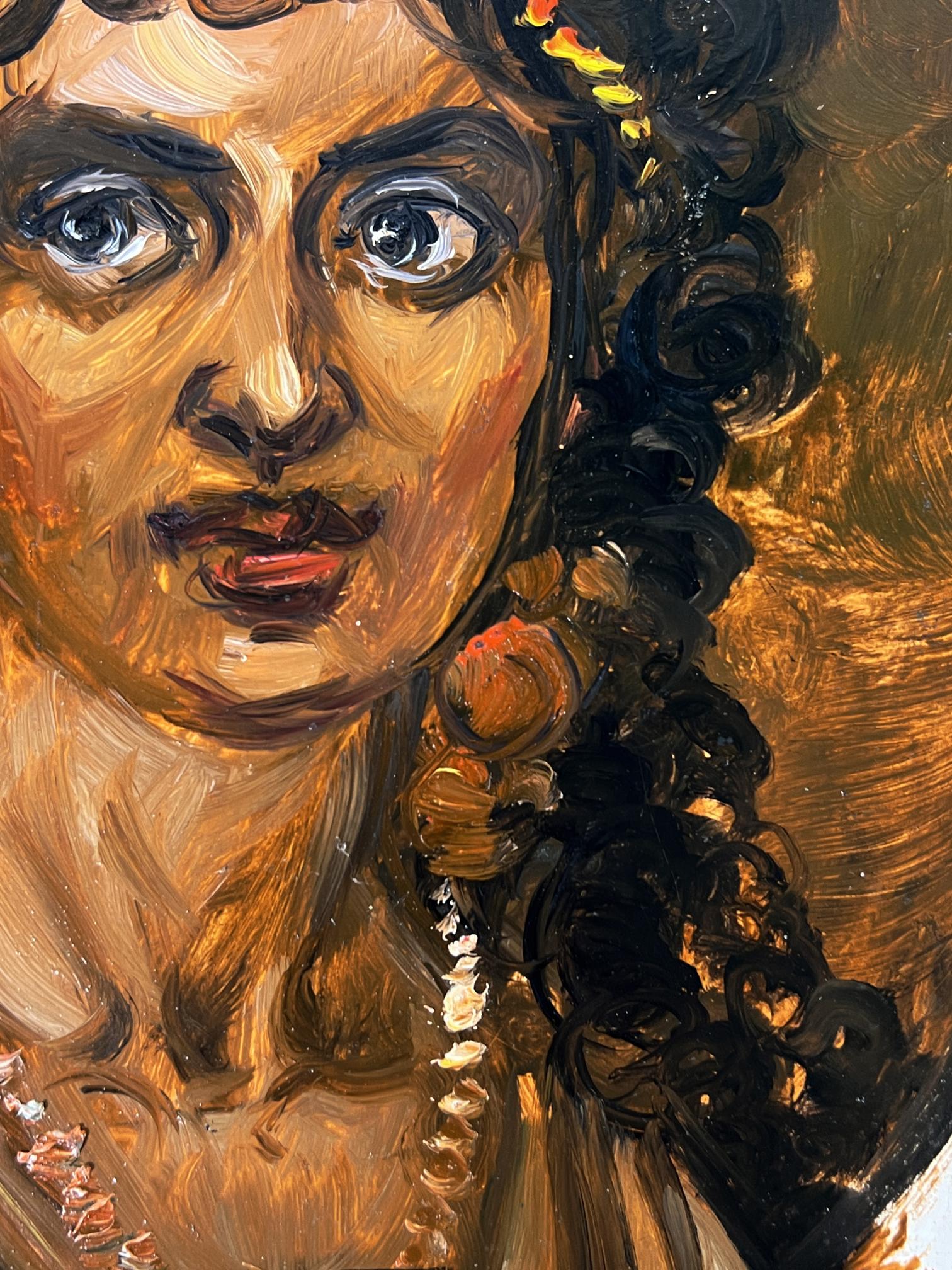 Oil painting portrait of woman with flowers by Alexander Litvinov