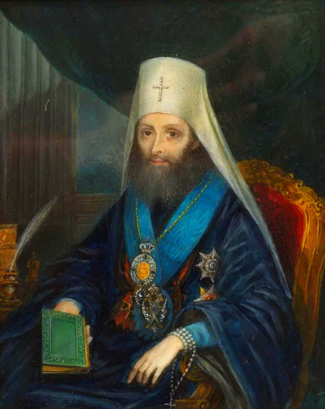 Portrait of bearded man in ornate vestments by Apollon Mokrytsky