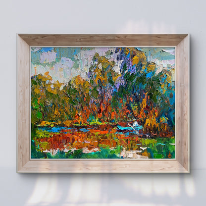 Oil painting Above the pond by Alex Ivanyuk in light wood frame