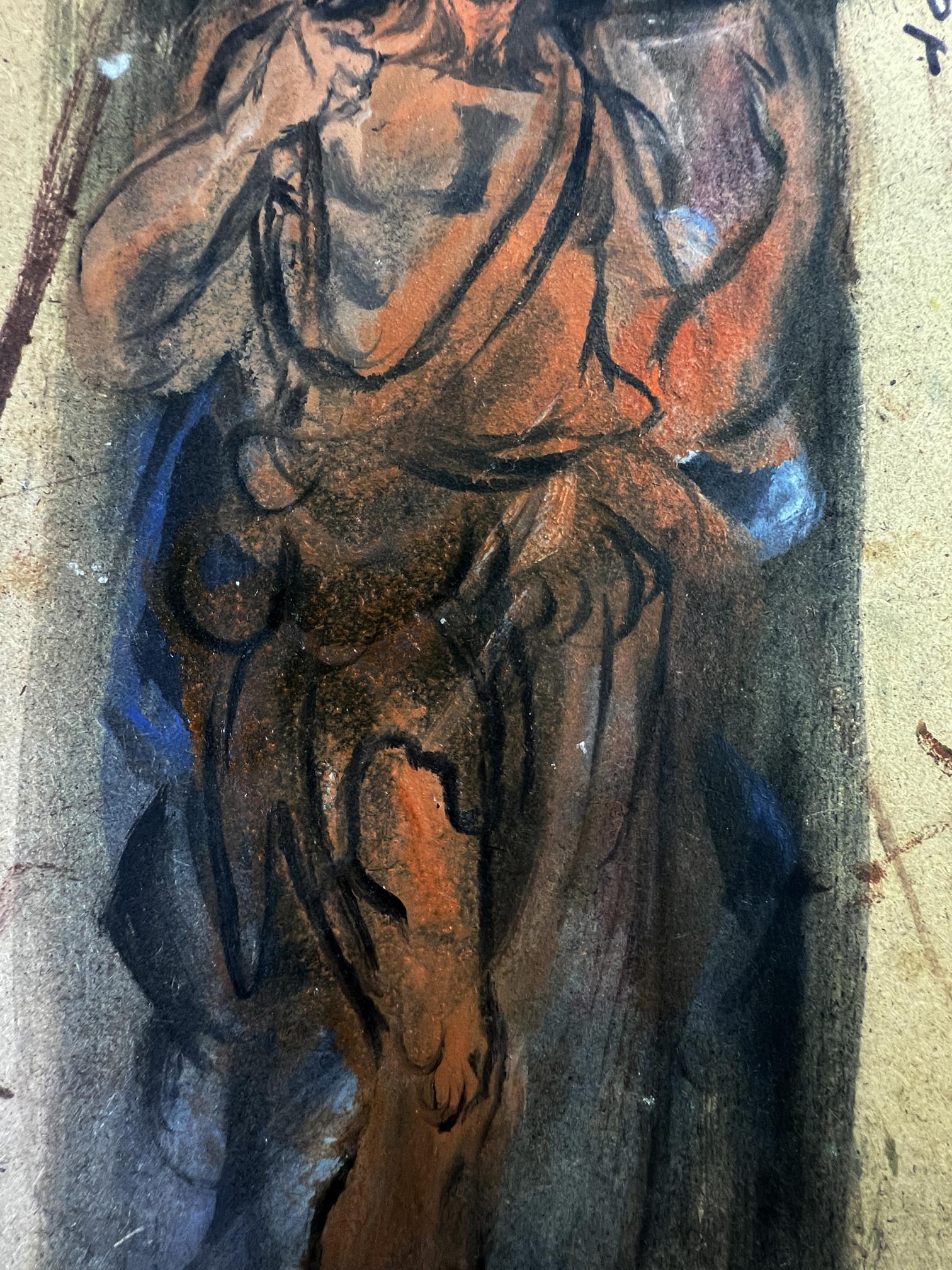 Textured charcoal sketch of draped figure in Night sacred rite oil painting by Alexander Litvinov