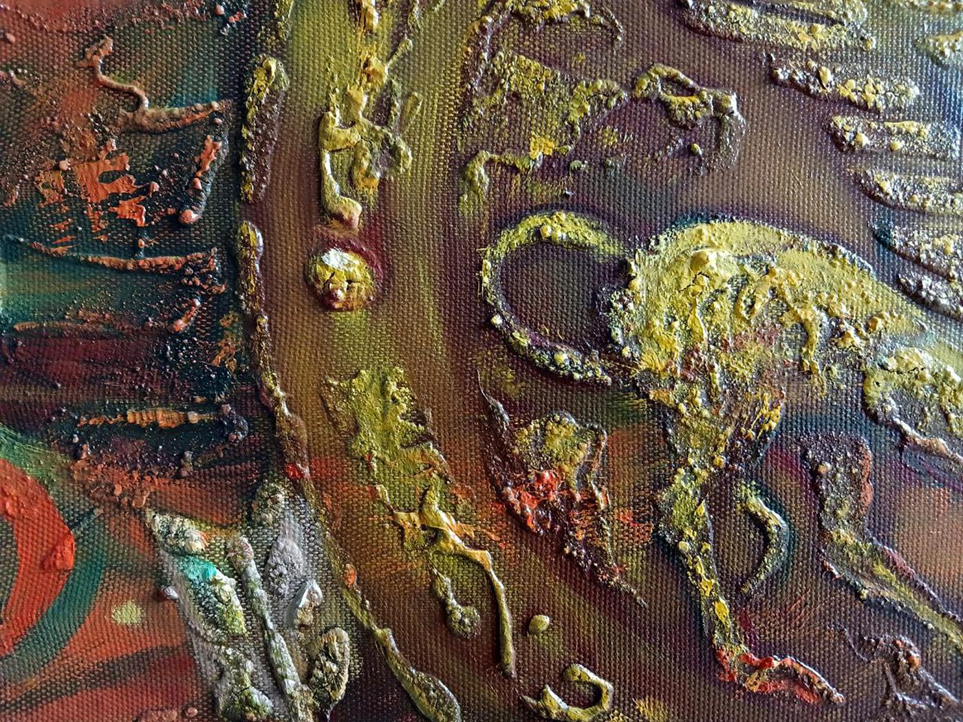 Abstract oil painting Scythian legend by Anatoly Tarabanov, textured earthy tones