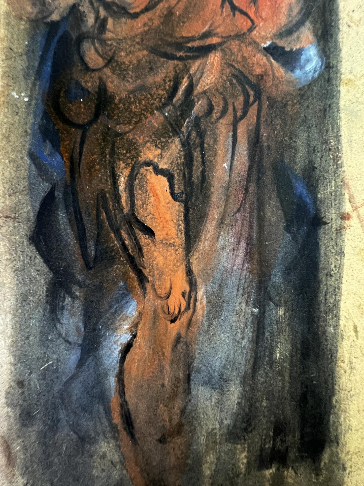 Abstract charcoal pastel draped figure in earthy tones by Alexander Litvinov