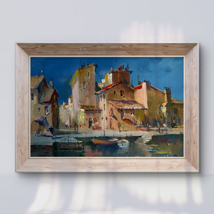 Oil painting Shadows of City Life by Yuriy Suprunchuk in frame