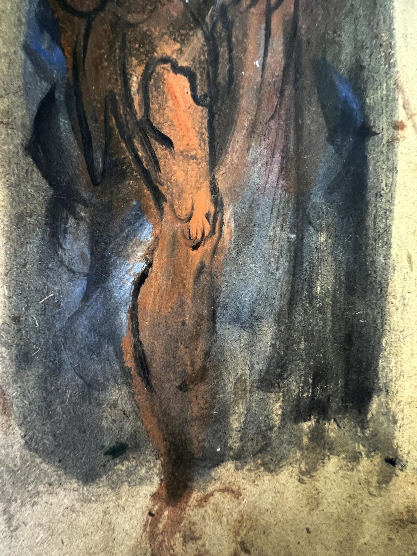 Oil painting Night sacred rite in the forest by Alexander Litvinov, nude figure