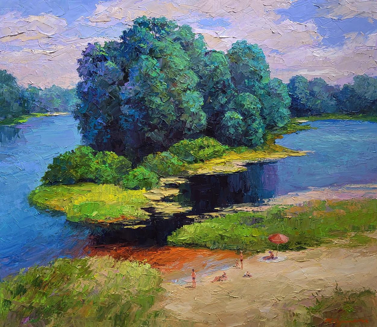 Vibrant impressionist oil painting of lush island beach by Boris Serdyuk