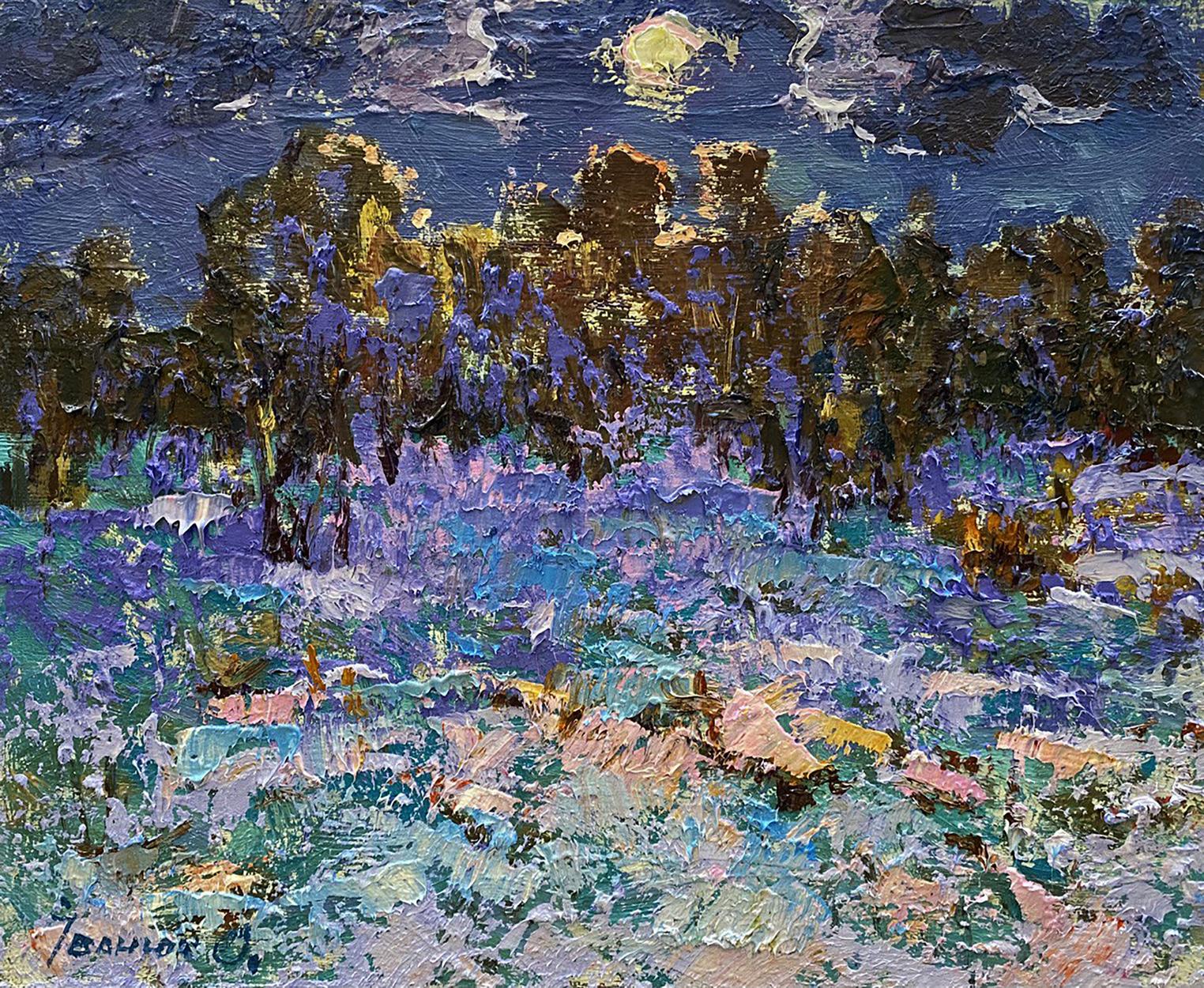Vibrant impressionistic oil painting Moonlit night Oleksiy Ivanyuk starry field