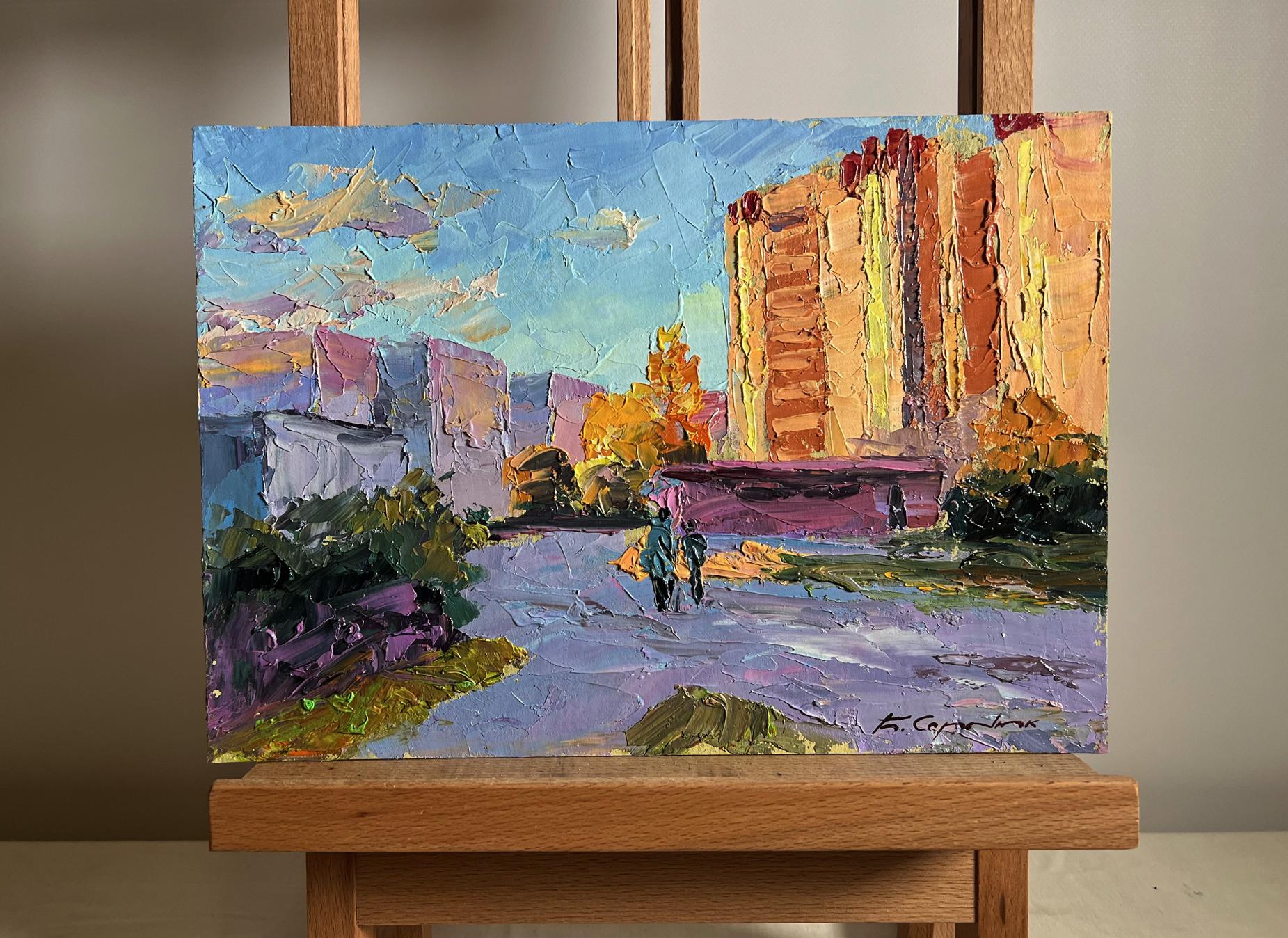 Vibrant impressionist oil painting Early morning in the city by Boris Serdyuk