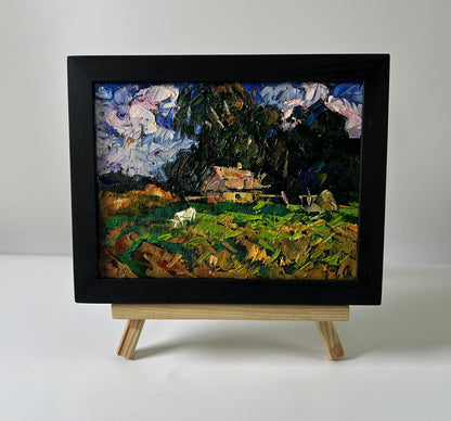 Oil painting of lonely house in field by Oleksiy Ivanyuk