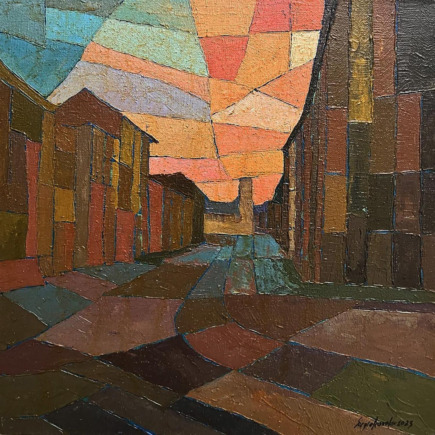 Vibrant oil painting City center by Serhiy Kovalev, abstract street scene
