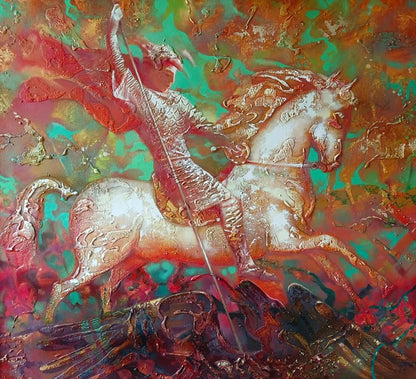 Abstract oil painting Warrior on horseback Anatoly Tarabanov