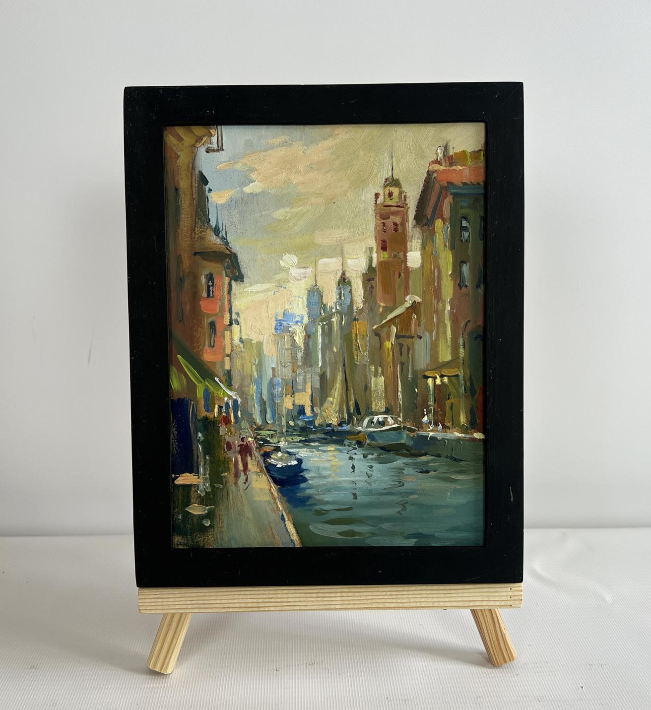 Oil painting Reflection of Venice by Yuriy Suprunchuk on wooden easel