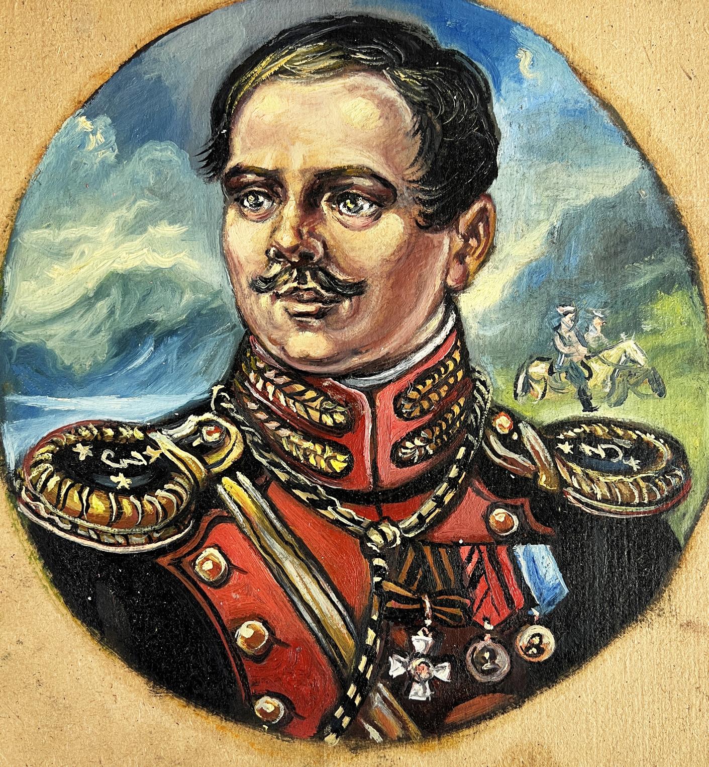 Oil painting portrait of Alexander Litvinov in ornate red military uniform