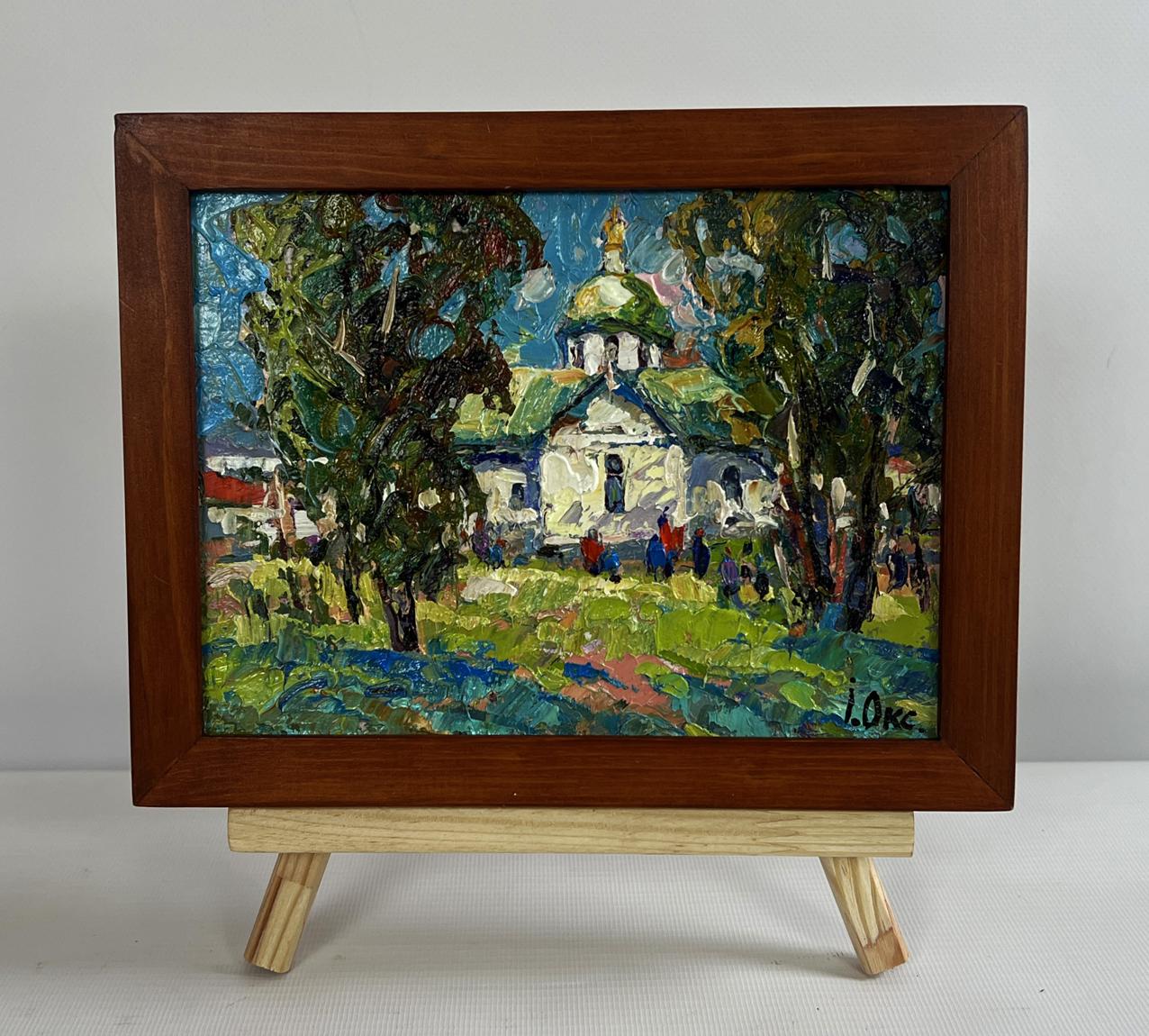 Oil painting Hike to the Monastery by Oksana Ivanyuk in wooden frame