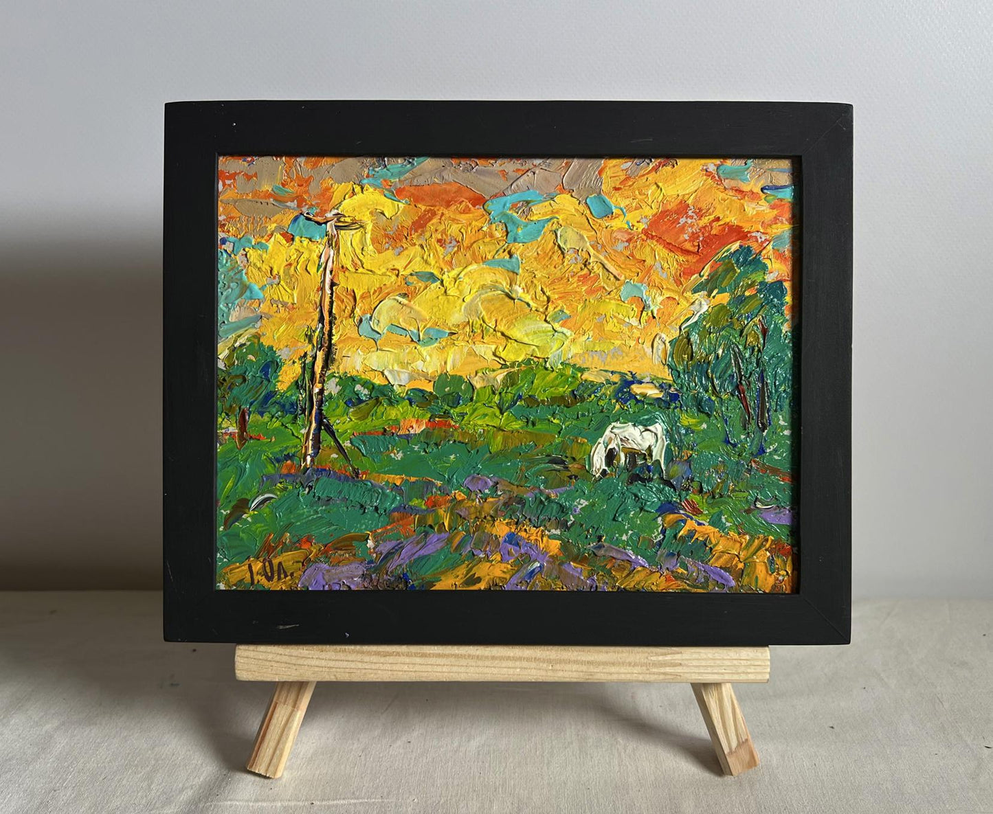 Oil painting Watch the bright sunset by Oleksiy Ivanyuk in black frame