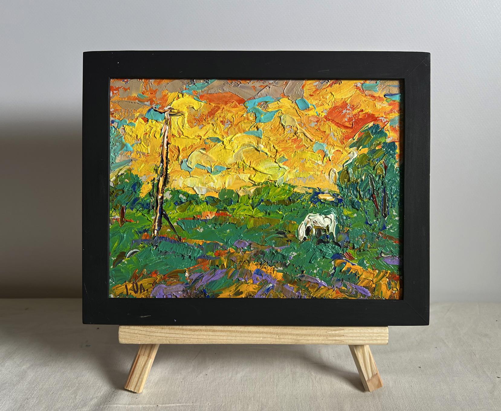 Oil painting Watch the bright sunset by Oleksiy Ivanyuk in black frame