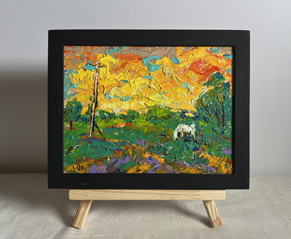 Oil painting Watch the bright sunset by Oleksiy Ivanyuk in black frame
