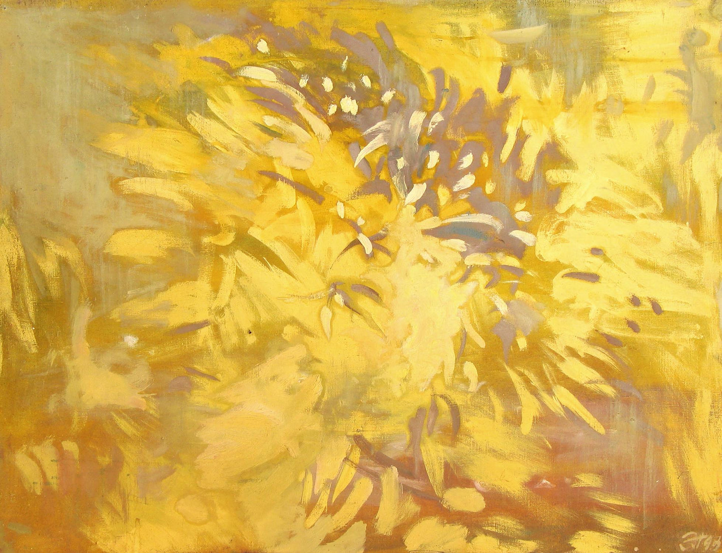Vibrant yellow abstract oil painting by Ed Potapenkov with bold brushstrokes